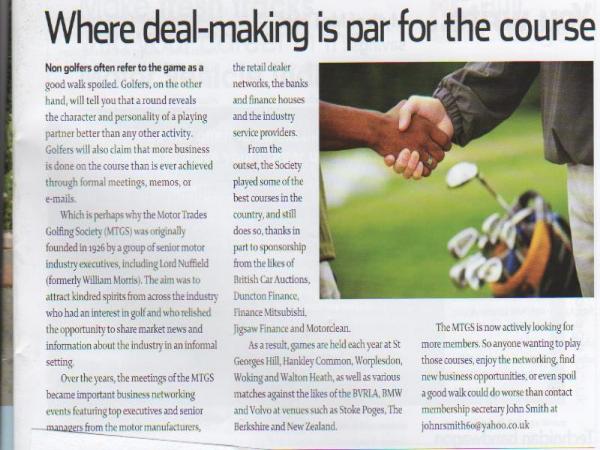 Press coverage of Motor Trades Golfing Society